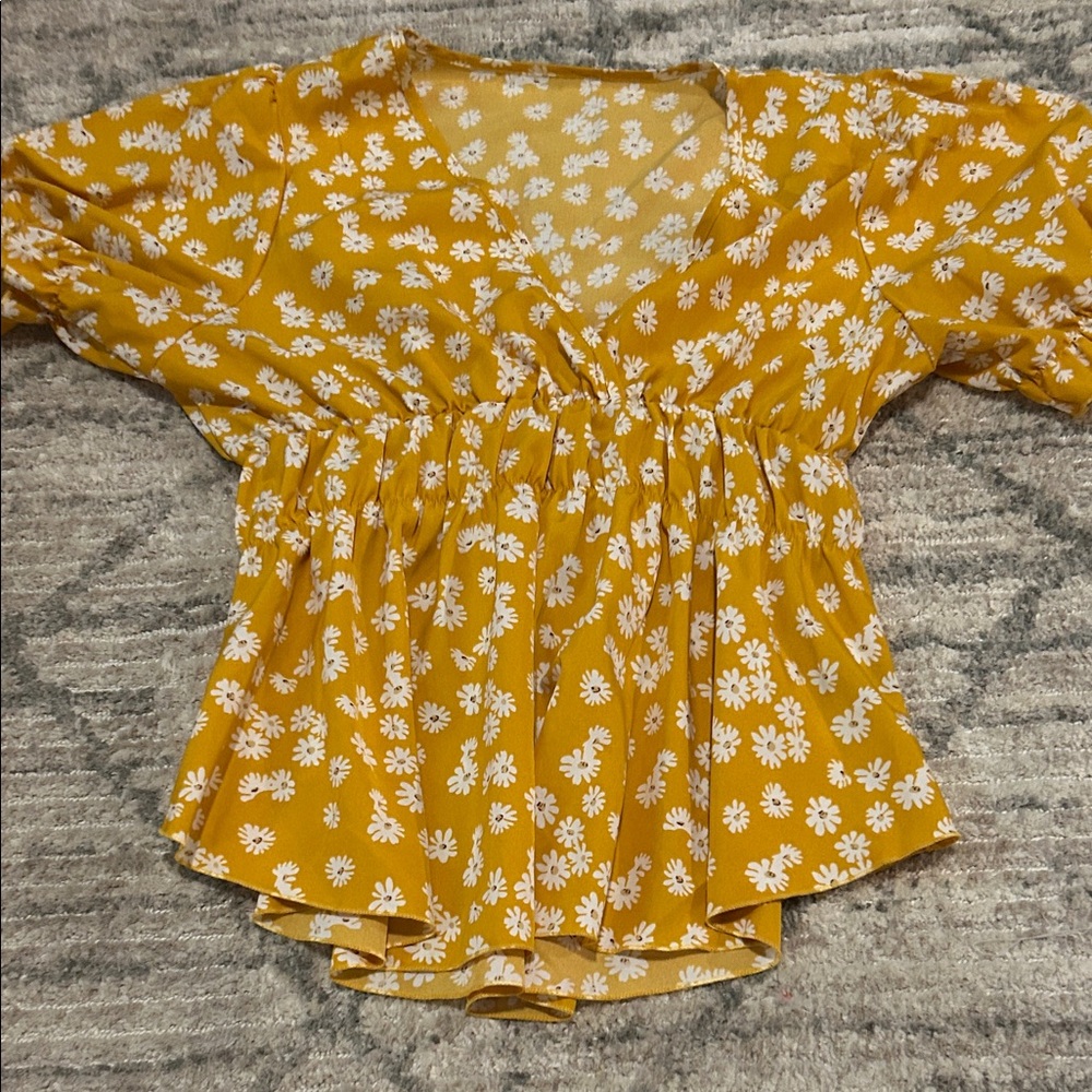 SHEIN Mustard Floral Blouse